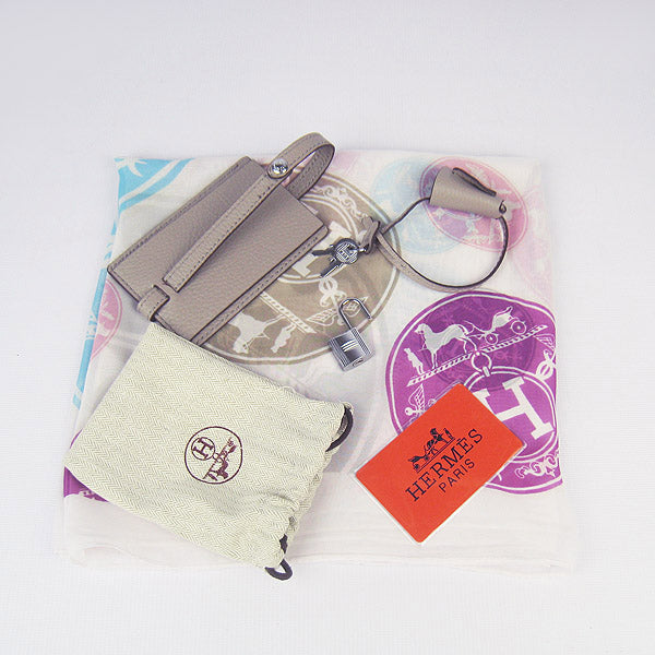Hermes Luxury Togo Handbag Grey Leather Travel Bag