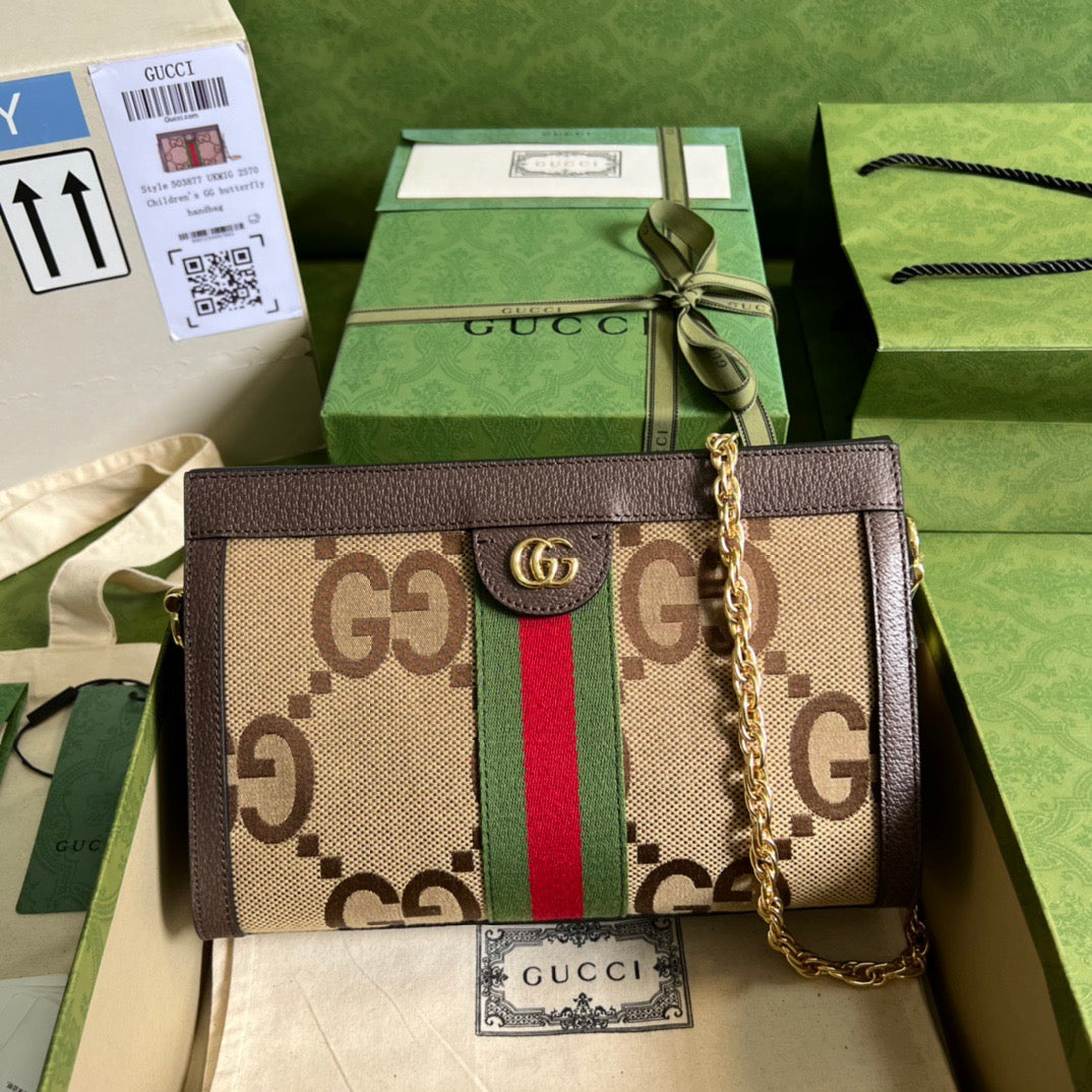 gg Ophidia Jumbo gg , Brown Small Shoulder Bag