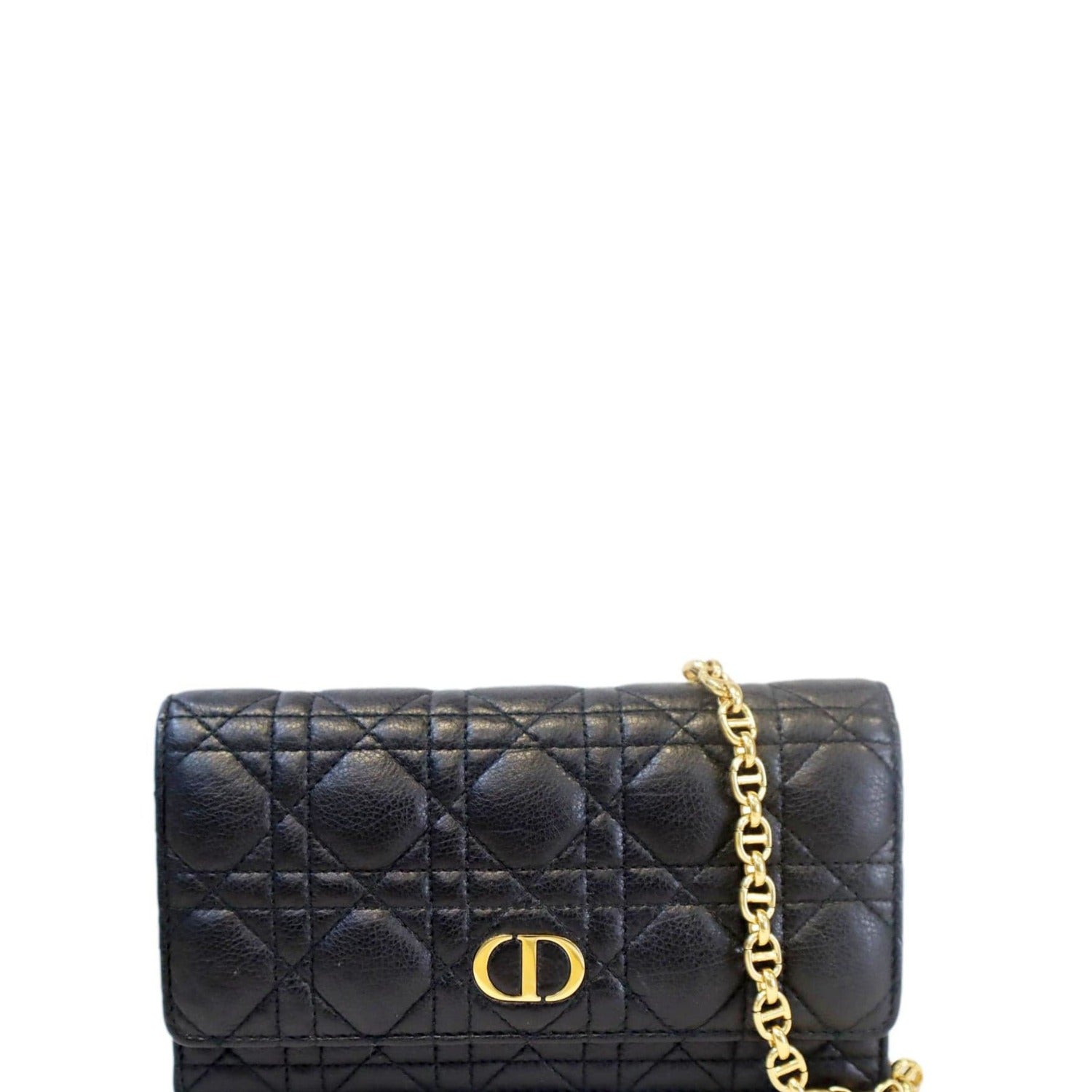 Dior Caro Cannage Calf Shoulder Bag Leather Calf Leather Black