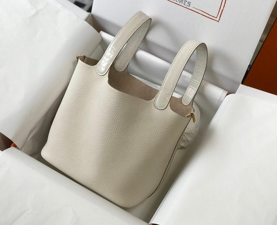 Top Quality Picotin Lock Bag With Toned White Gold Travel Bag