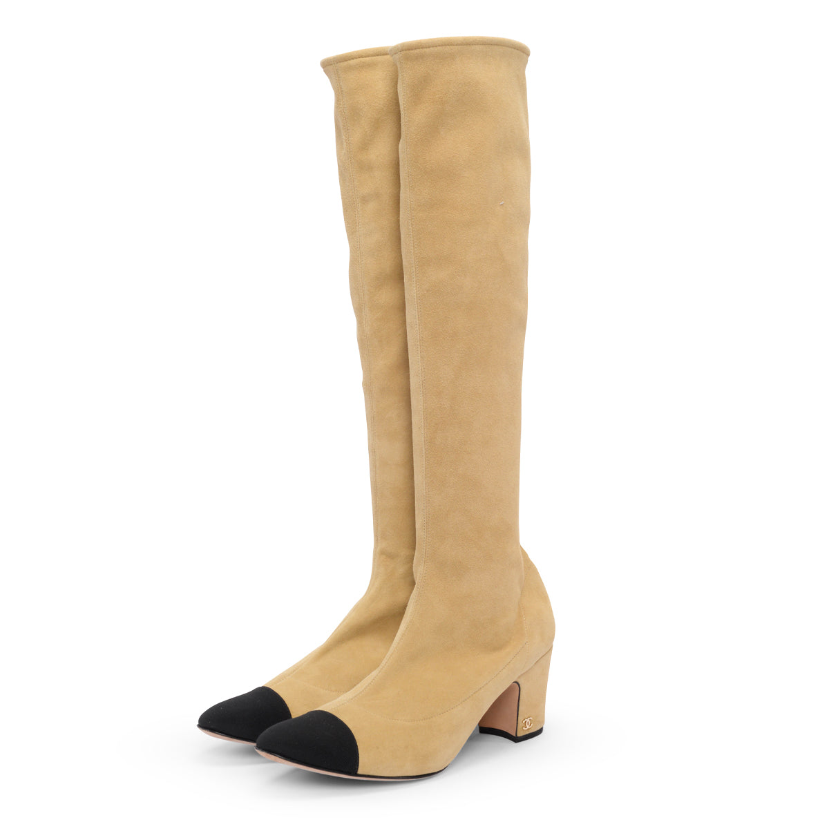 Chanel Beige Stretch Suede Knee Length Boots 40.5 for Women