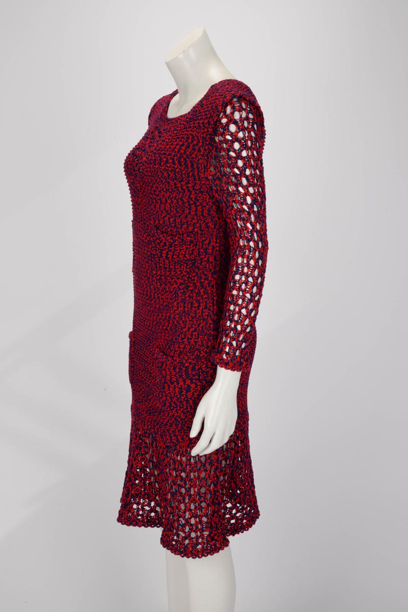 Chanel Red & Blue Cotton Crochet Four Pocket L/s Dress Fr 40
