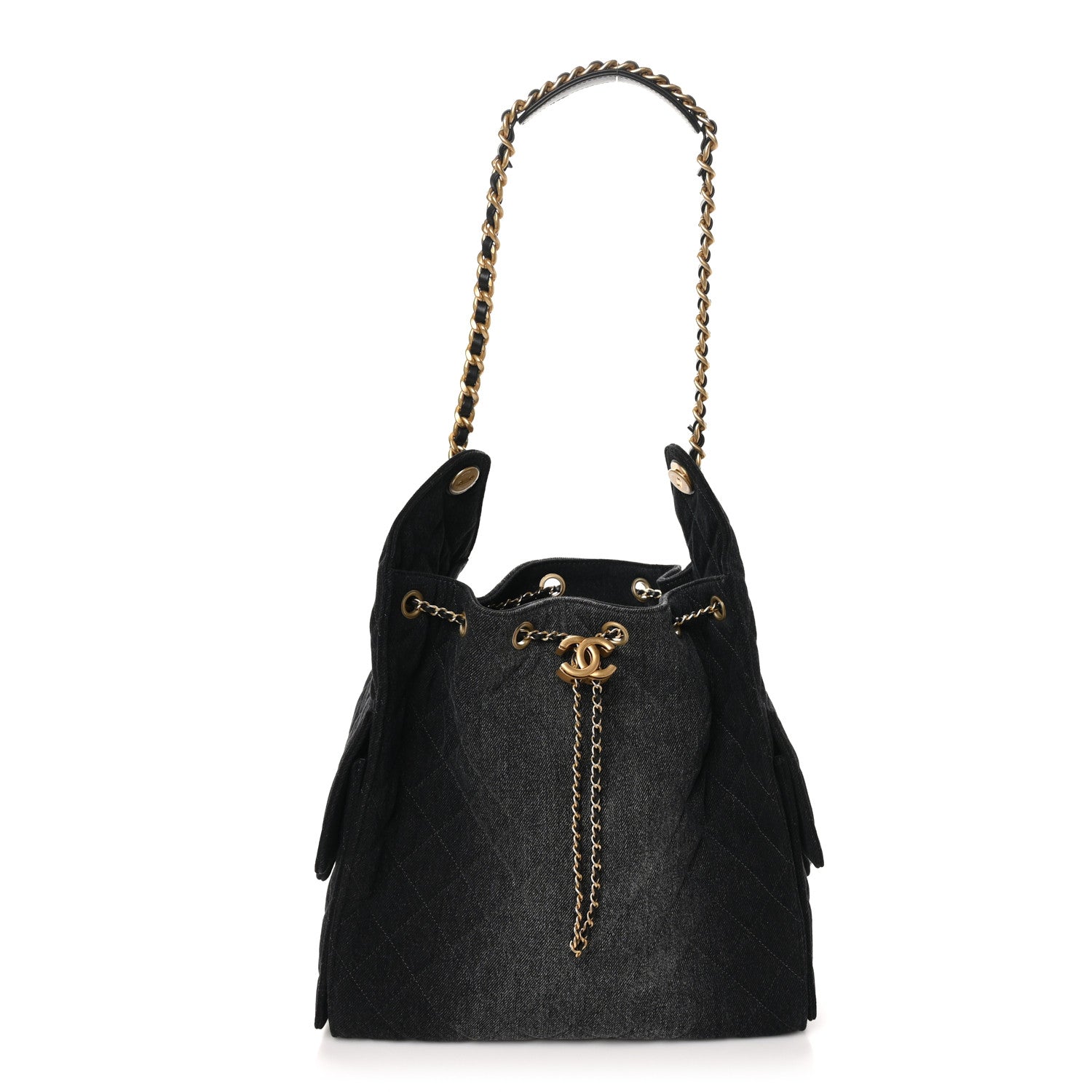 Chanel Washed Denim Quilted Medium 25 Handbag Black