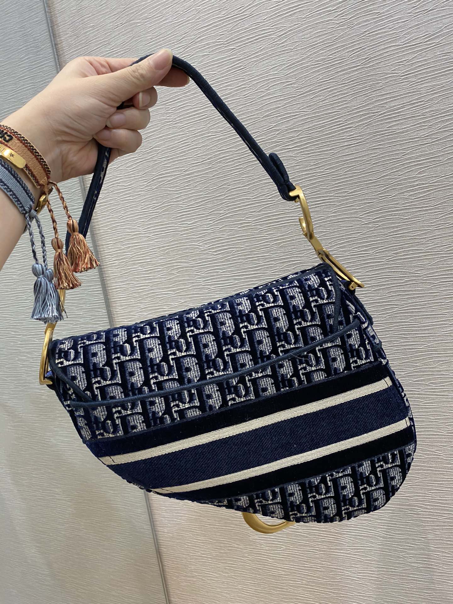 Saddle Oblique Toned Hardware Cd Canvas Blue Gold Travel Bag