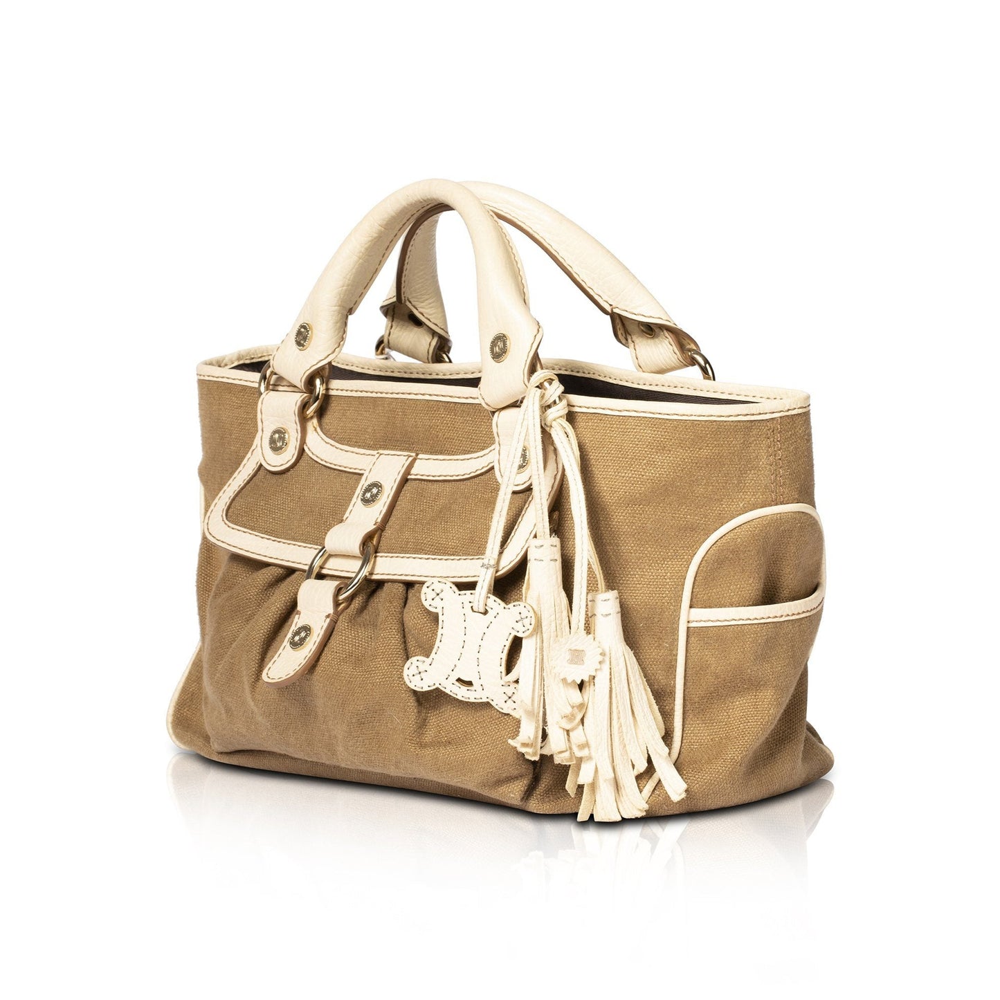 Celine Trimmed Handle Bag Leather Travel Bag