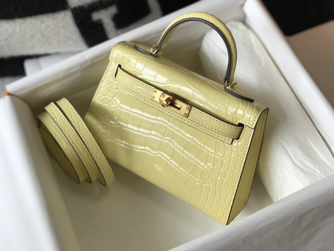 Top Quality Kelly Embossed Patent Matte Yellow Gold Mini Shoulder Bag