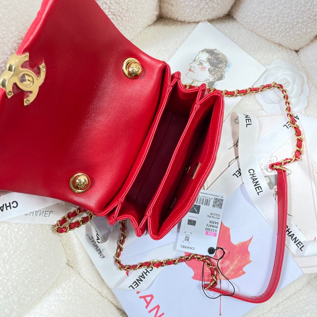 CHLMini Hardware , ’s , Red Gold Flap Shoulder Bag