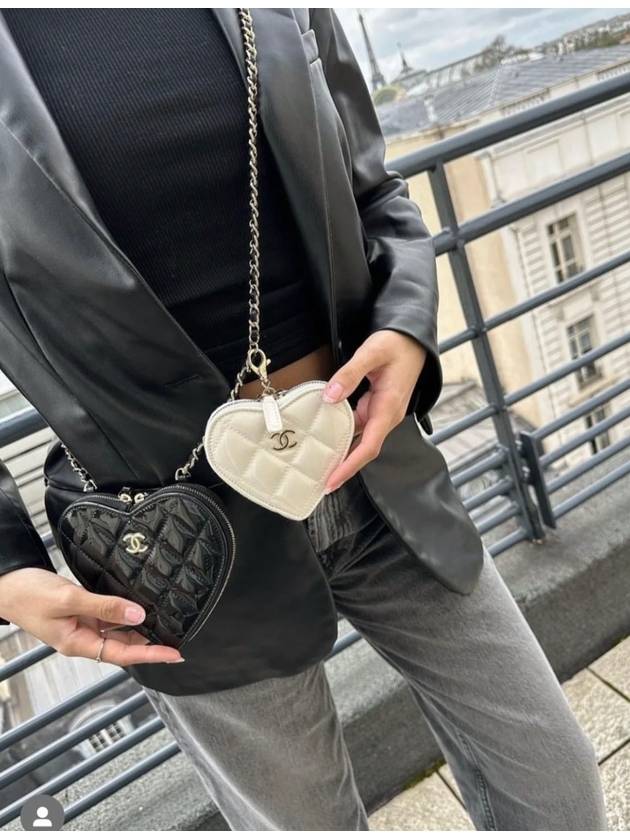 CC Logo Chain Heart Mini Bag Black Chanel