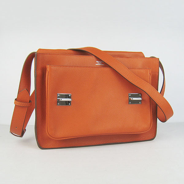 Hermes Luxury Steve Cow Orange Handbag Leather Travel Bag