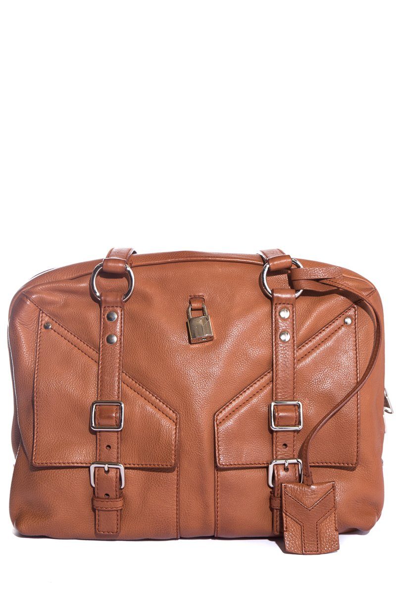 YSL Saint Laurent Lover Handle Bag Leather Brown Jewelry