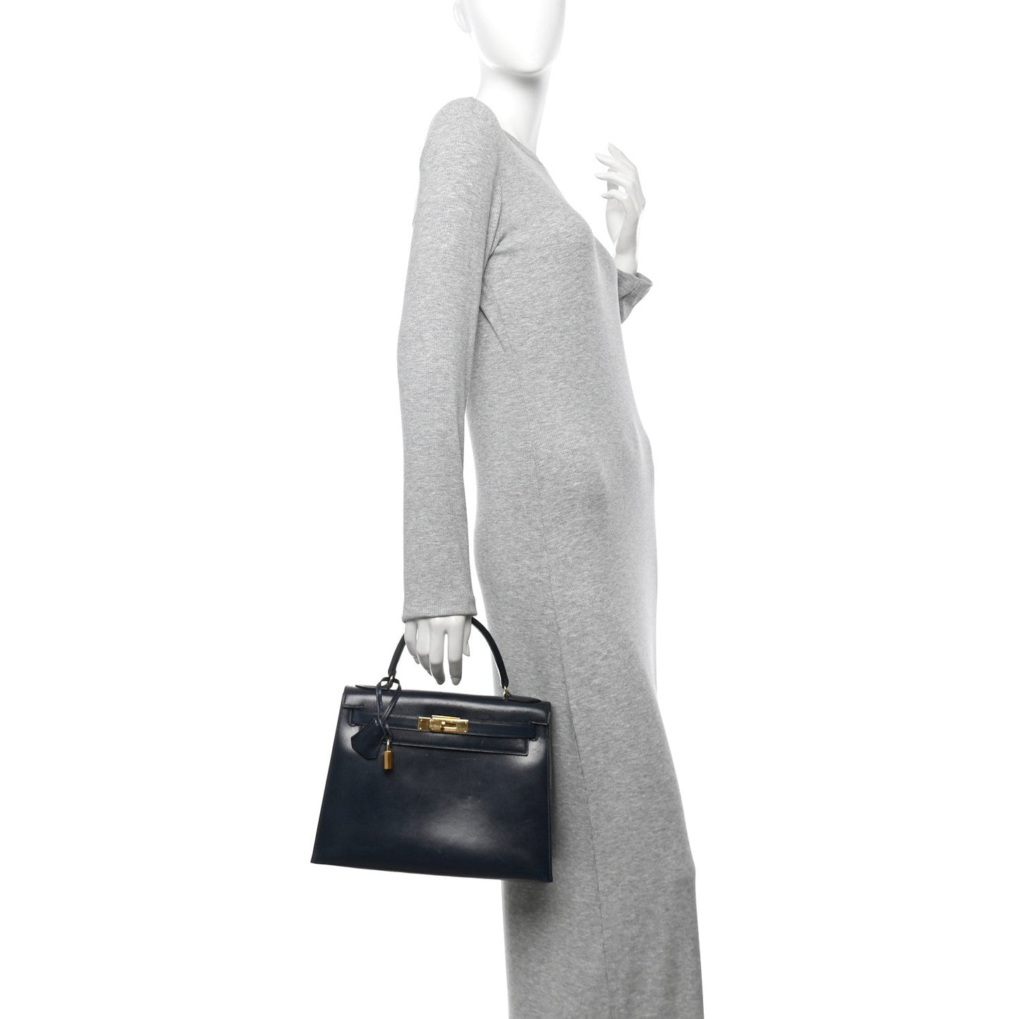 Hermes Box Kelly Sellier Bleu Marine Handbag Travel Bag