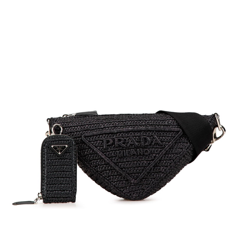 Prada Triangle Crochet Shoulder Bag Raffia