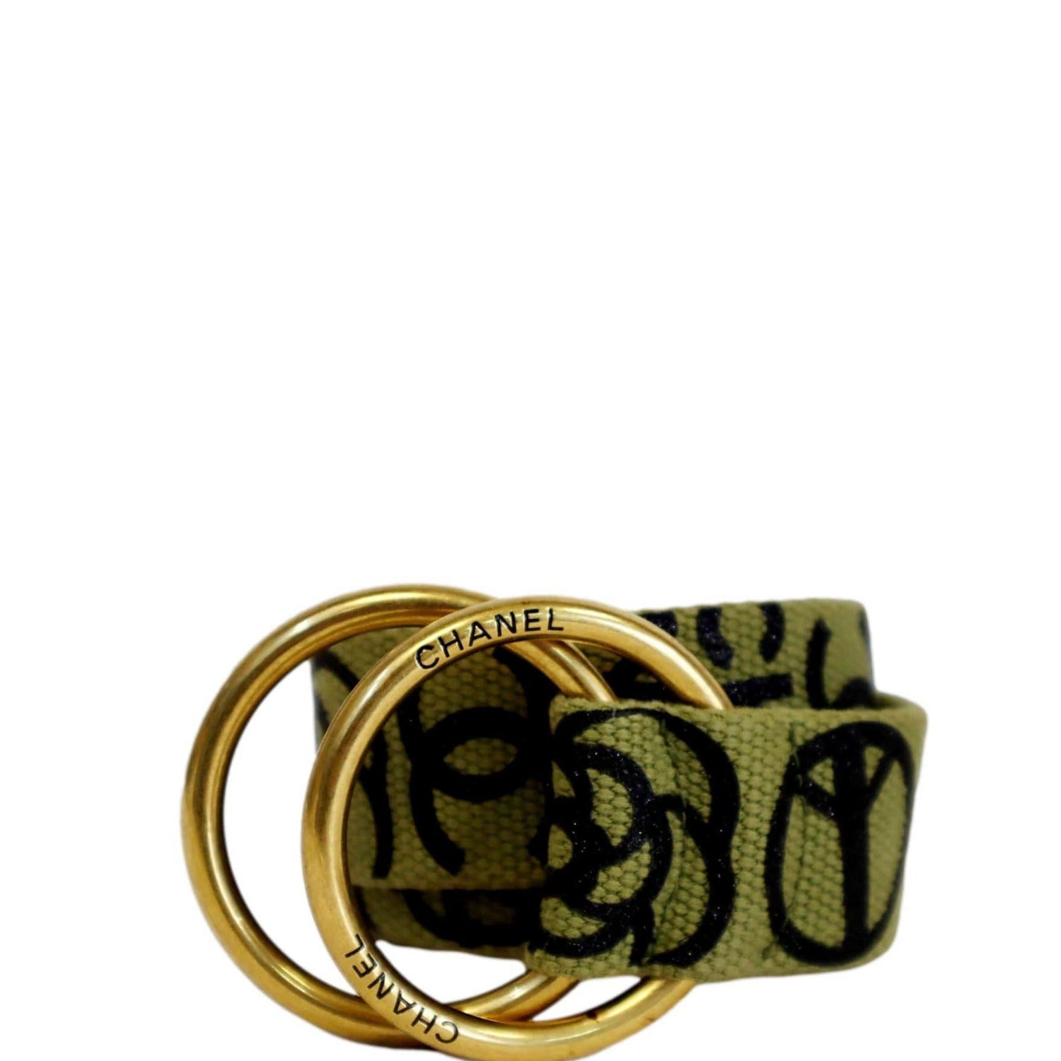 Chanel CC Logo Embossed Belt Canvas Green