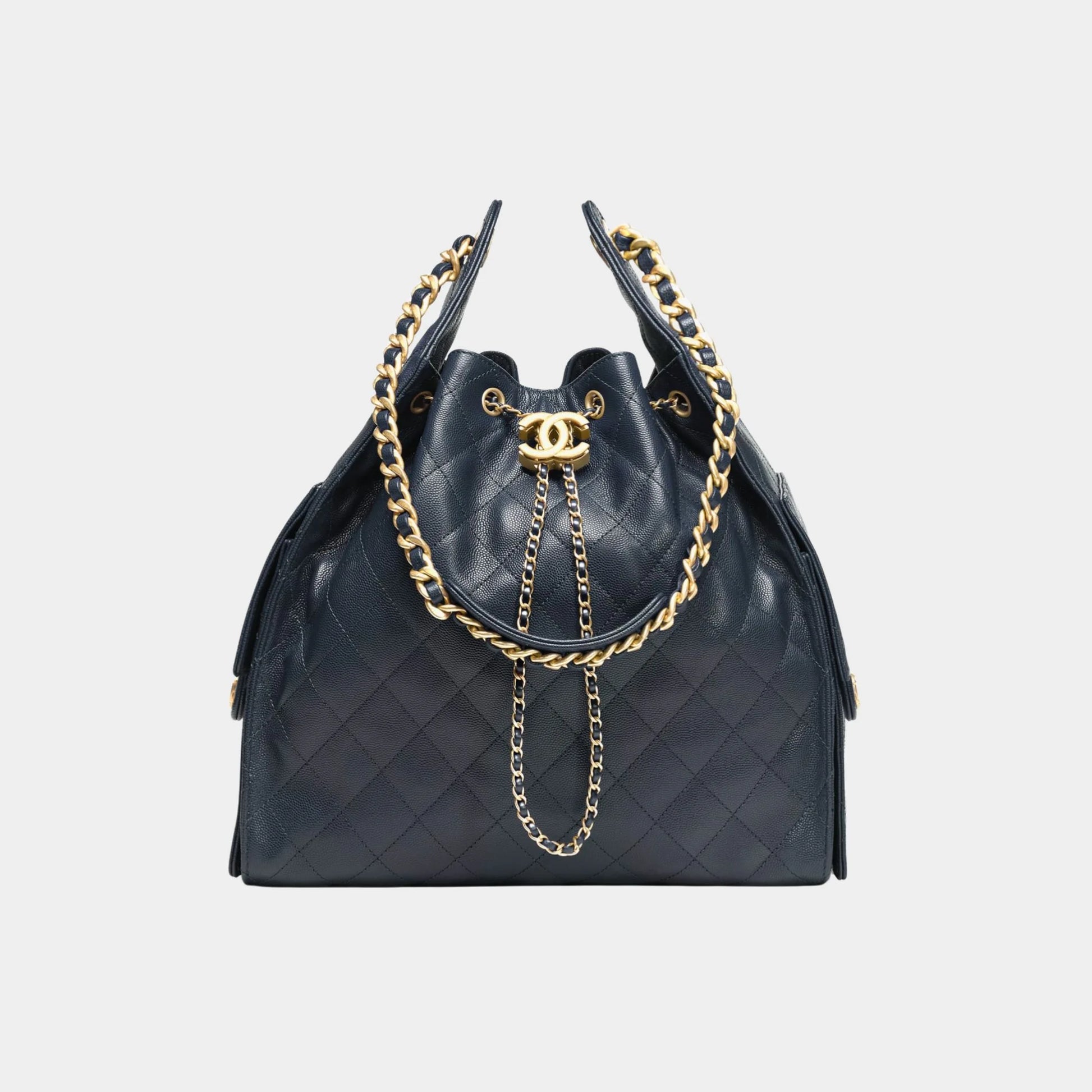 Chanel 25 Medium Handbag Grained Calfskin & Gold Tone Metal Dark Blue