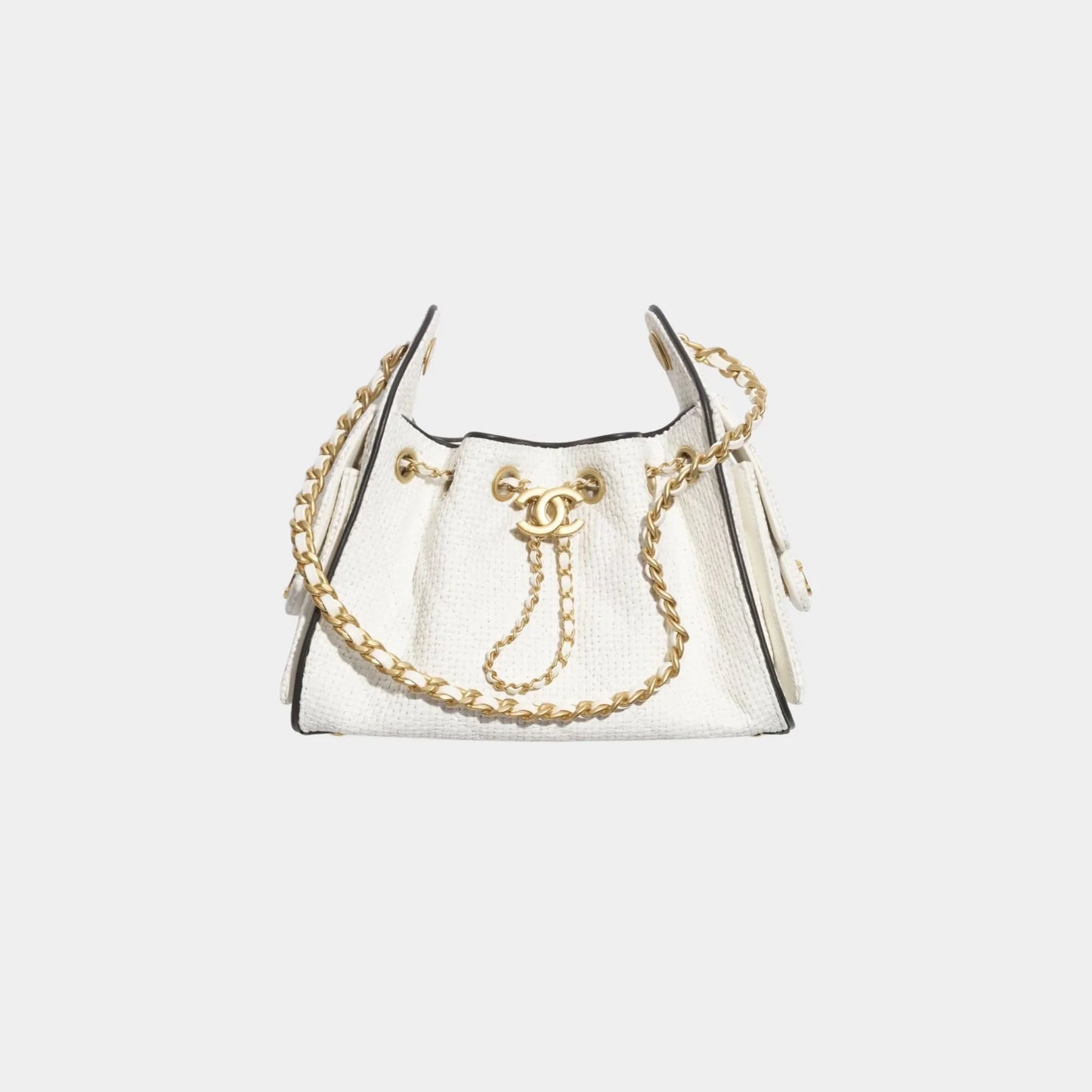 Chanel 25 Mini Handbag Braided Raffia Calfskin & Gold Tone Metal