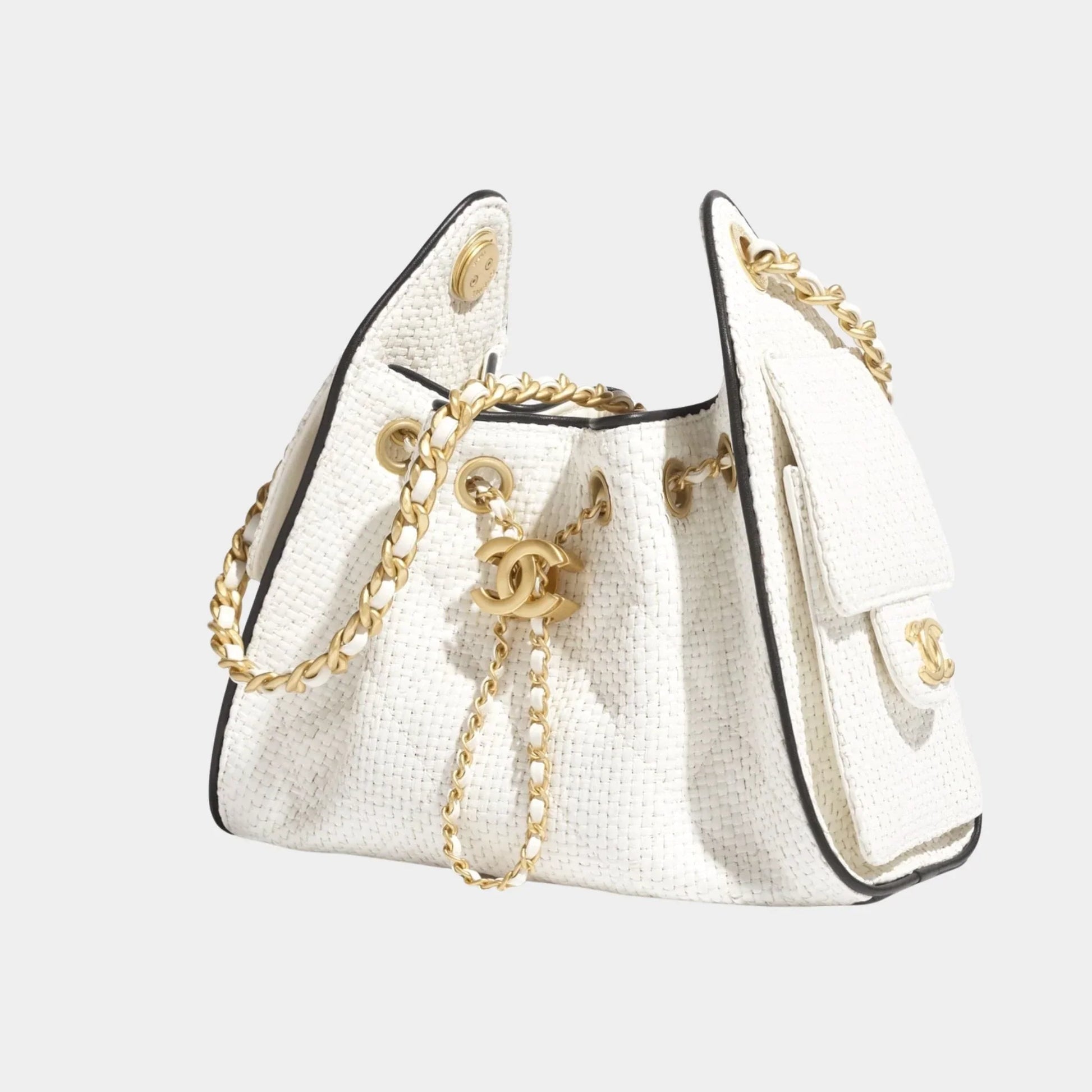 Chanel 25 Mini Handbag Braided Raffia Calfskin & Gold Tone Metal