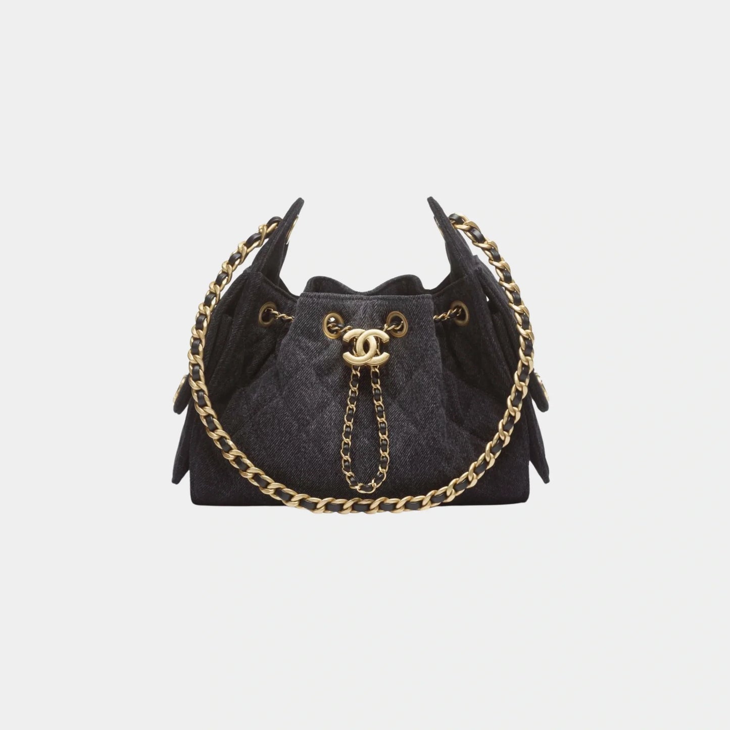 Chanel 25 Mini Handbag Washed Denim & Gold Tone Metal