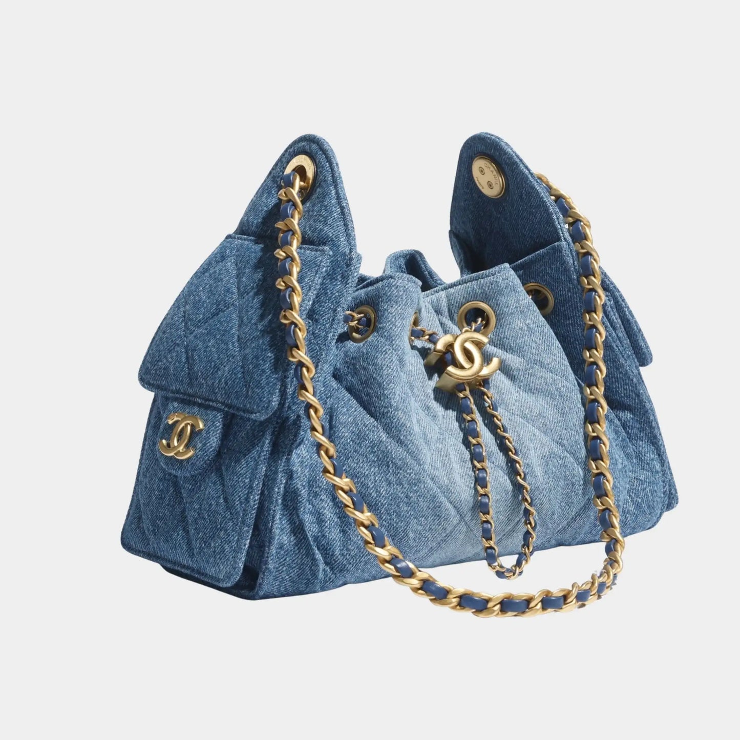 Chanel 25 Mini Handbag Washed Denim & Gold Tone Metal