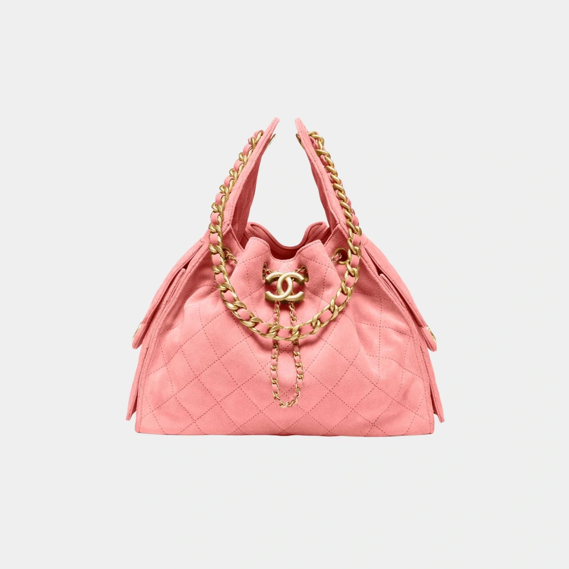 Chanel 25 Small Handbag Suede Calfskin & Gold Tone Metal Pink