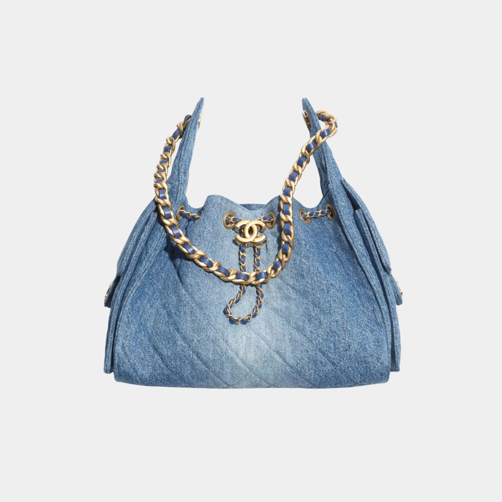 Chanel 25 Small Handbag Washed Denim & Gold Tone Metal
