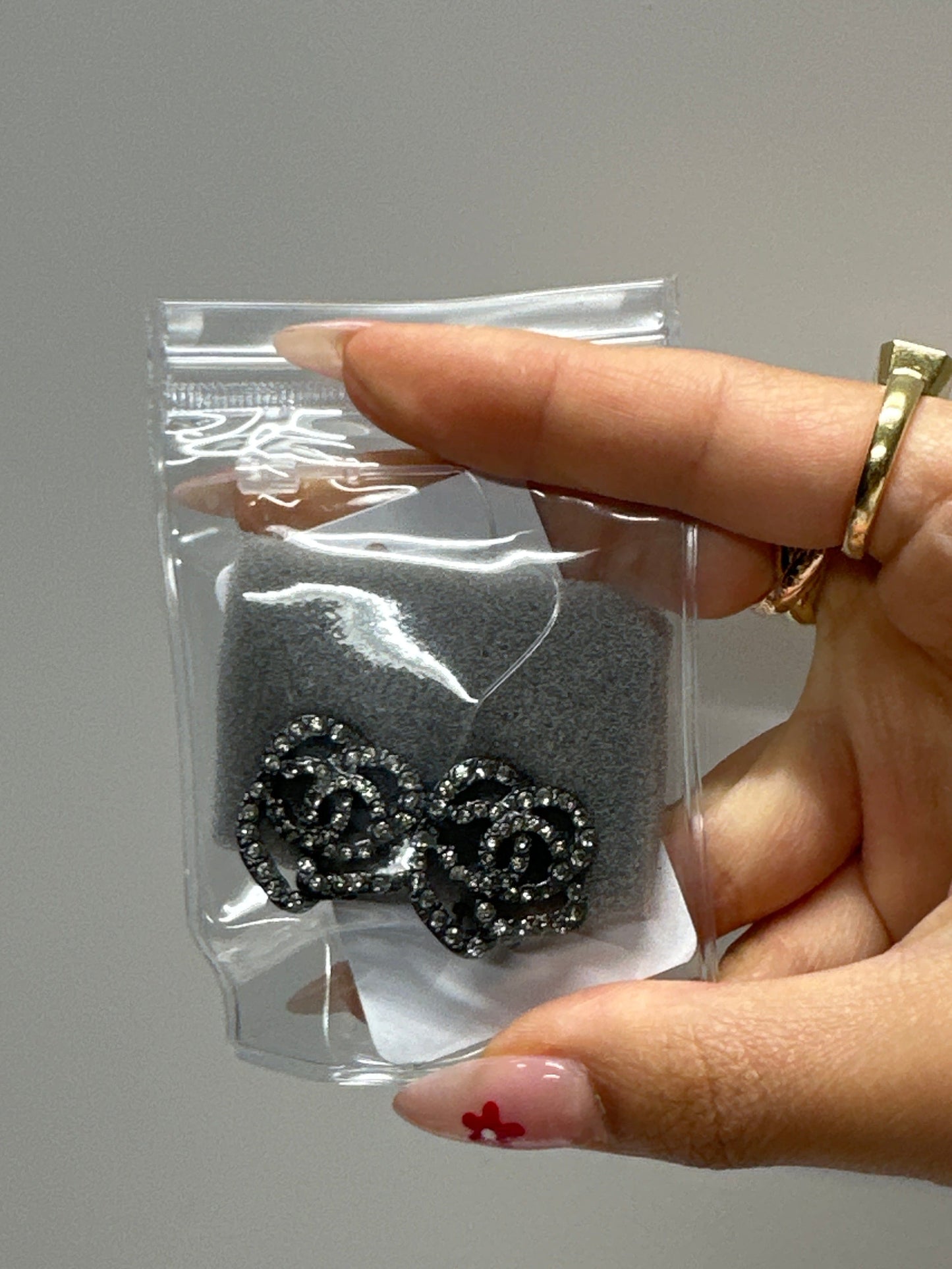 CHANEL Coco Mark Earrings SV Rhinestone Stone