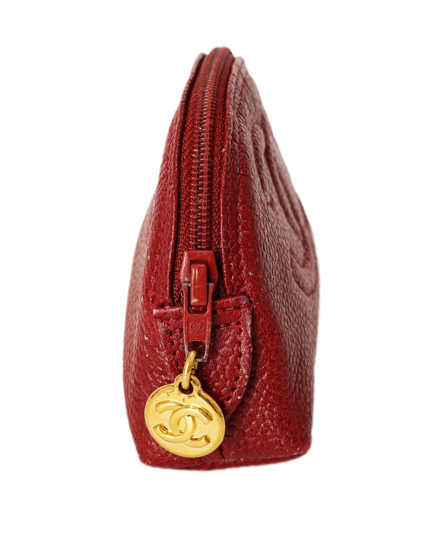 CHANEL COCO Mark Pouch Caviar Skin Red Gold CC Auth yk14727 DBXS1635