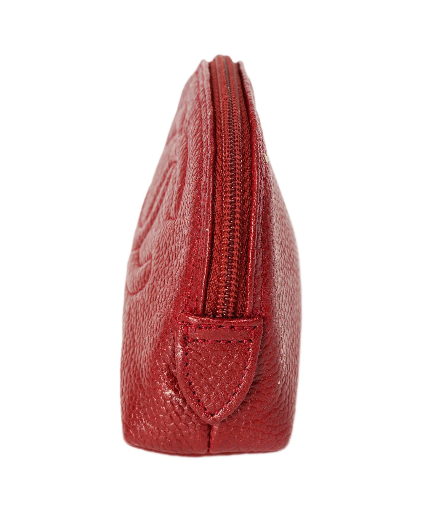 CHANEL COCO Mark Pouch Caviar Skin Red Gold CC Auth yk14727 DBXS1635