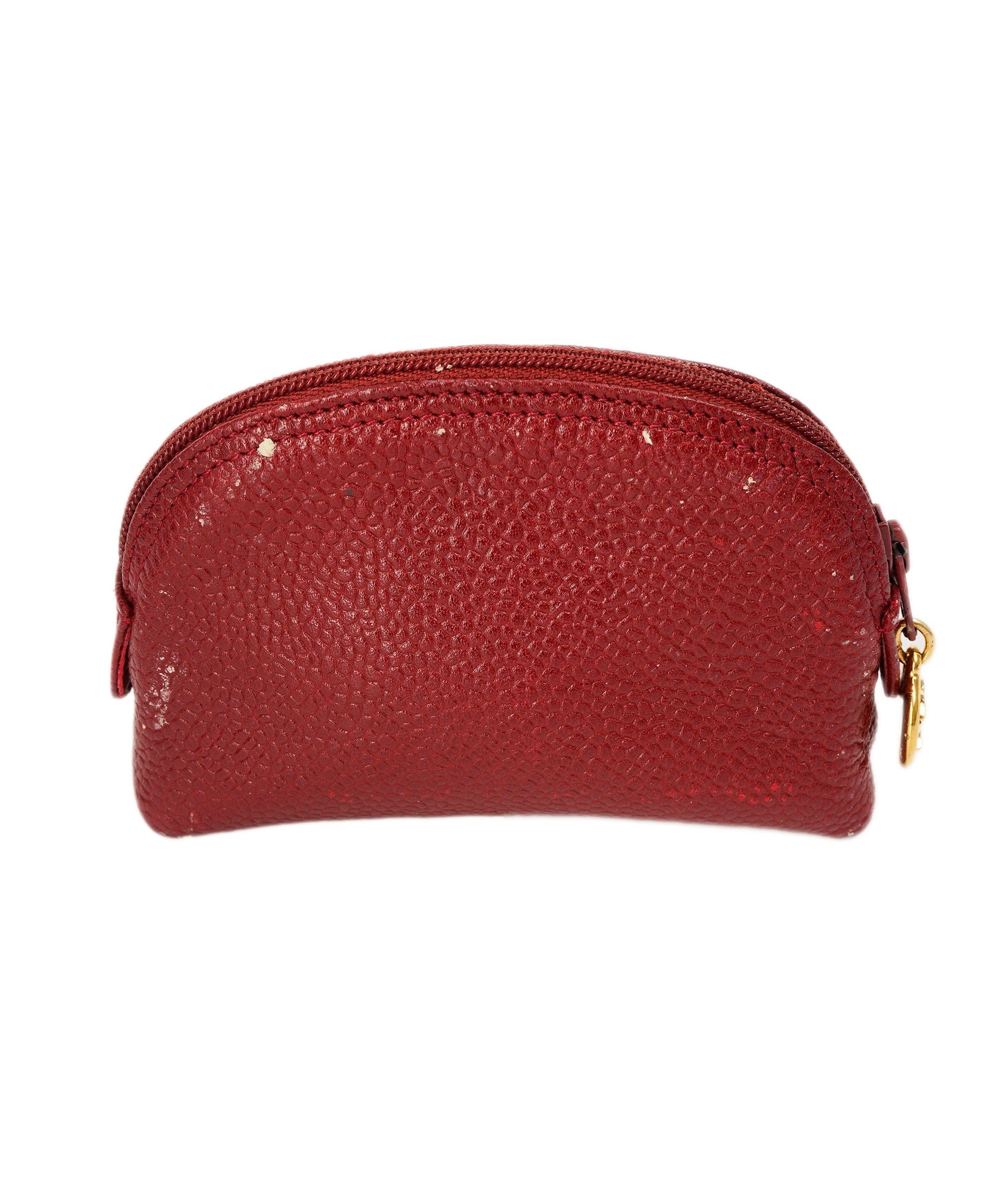 CHANEL COCO Mark Pouch Caviar Skin Red Gold CC Auth yk14727 DBXS1635