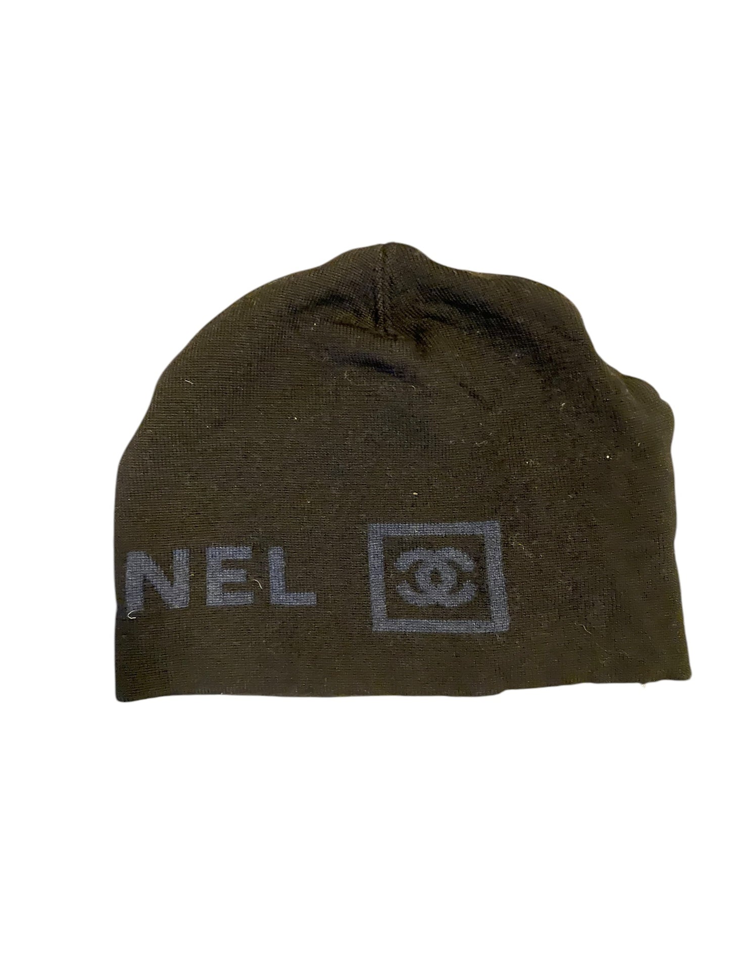 Chanel Logo Knit Beanie Black Dark Blue  DXBK0101