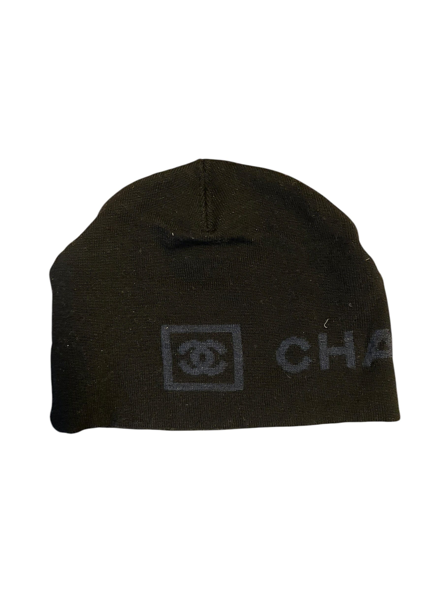 Chanel Logo Knit Beanie Black Dark Blue  DXBK0101