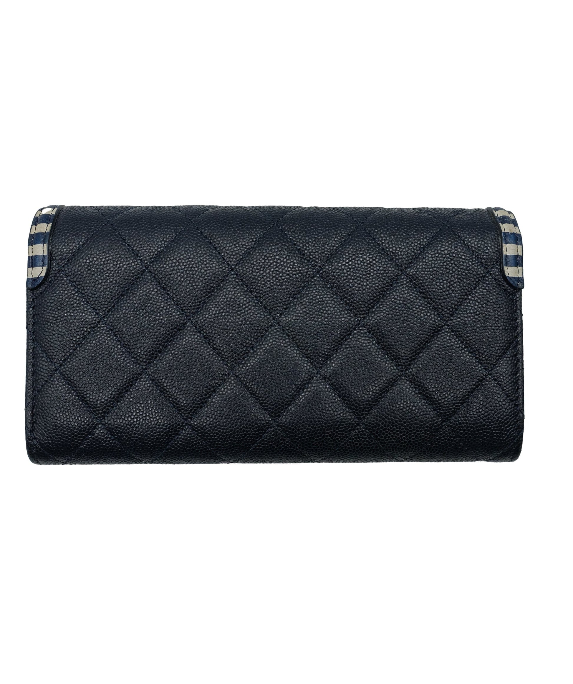 Chanel Matelasse Cruise Line Long Wallet Caviar Skin Navy CC Auth 29542A DXBS0329