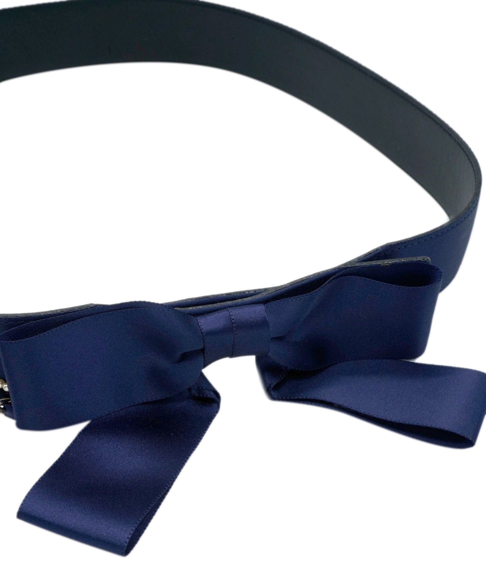 Chanel Belt Navy Satin Bow and Pearl Detail Size 80 AGC1472
