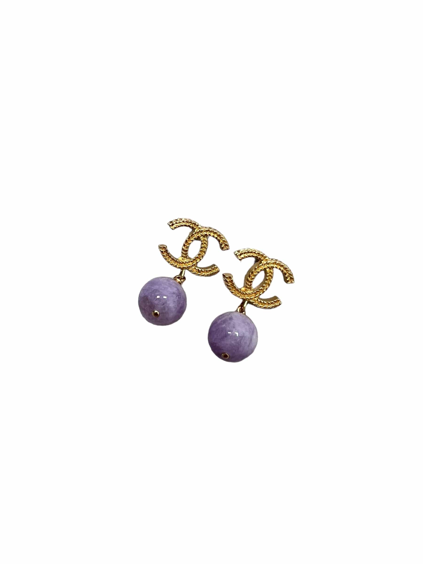 Chanel CC Dropped Purple Earrings GHW (Pierced) SKC1654