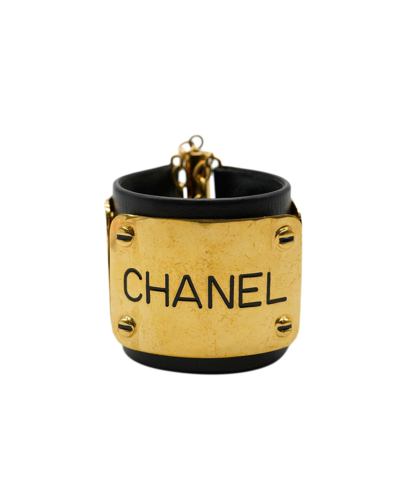 Chanel Cc Wide Leather Cuff Jewelry