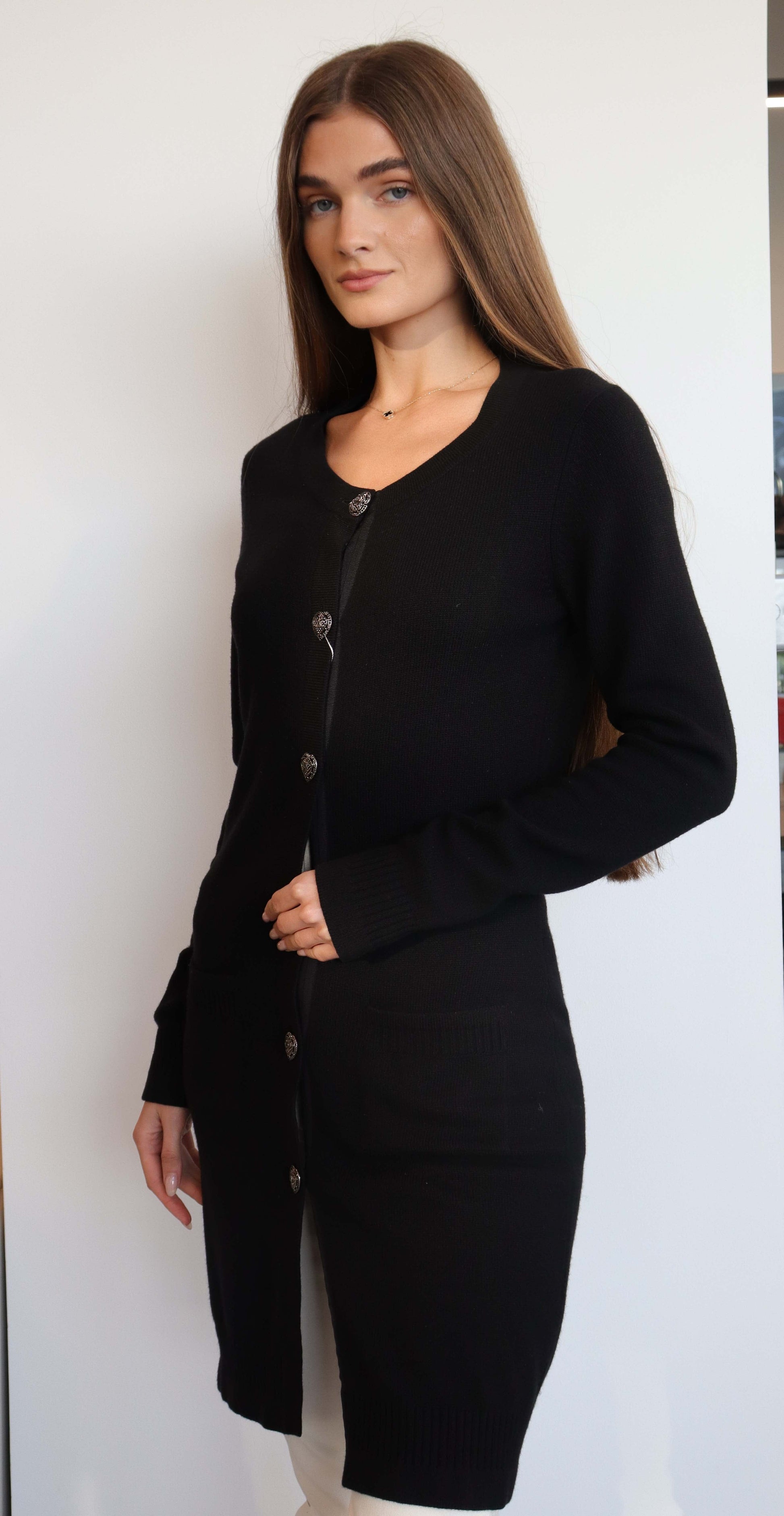 Chanel 09C Heart Buttons Logo Cardigan Black DXBS1280
