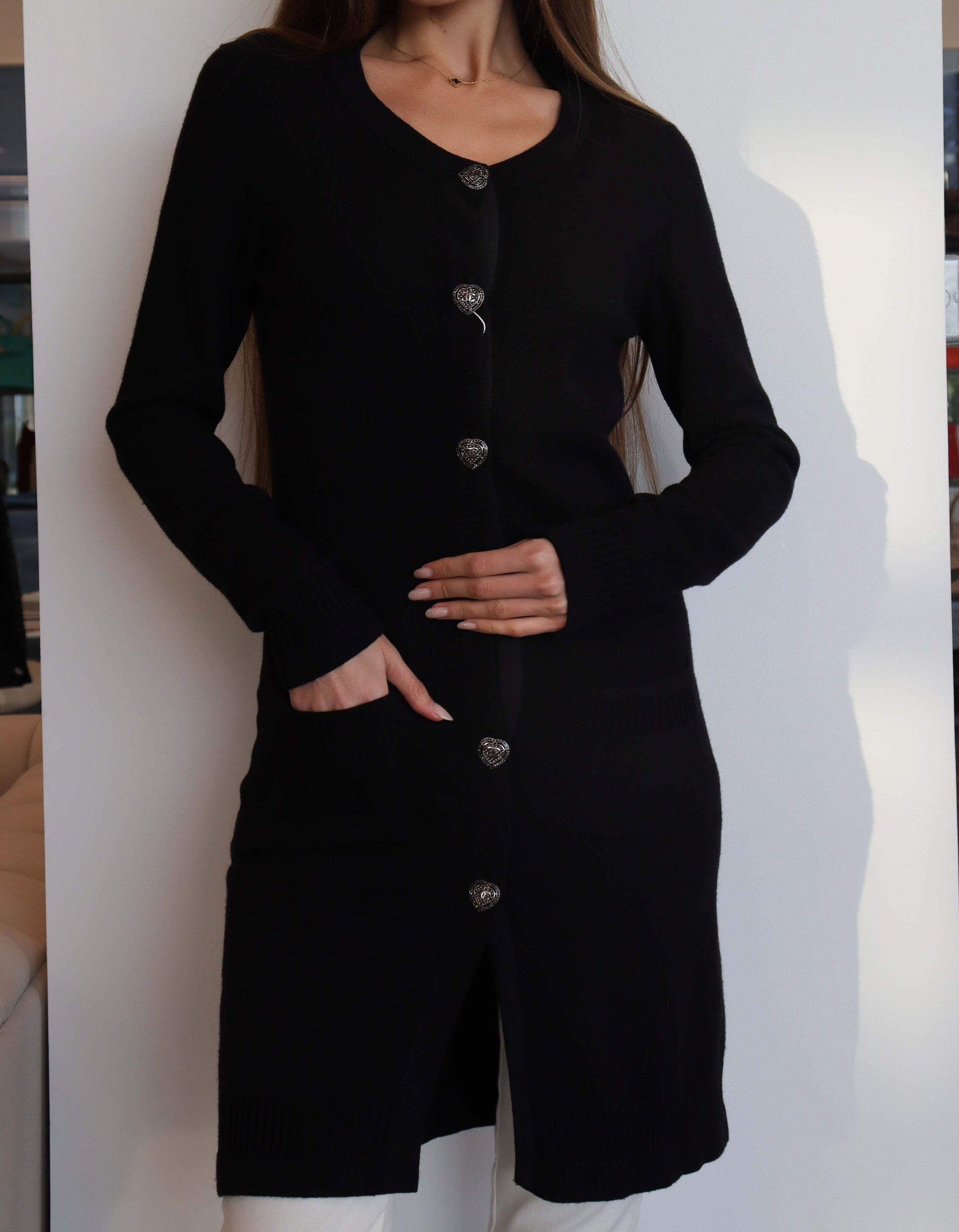 Chanel 09C Heart Buttons Logo Cardigan Black DXBS1280
