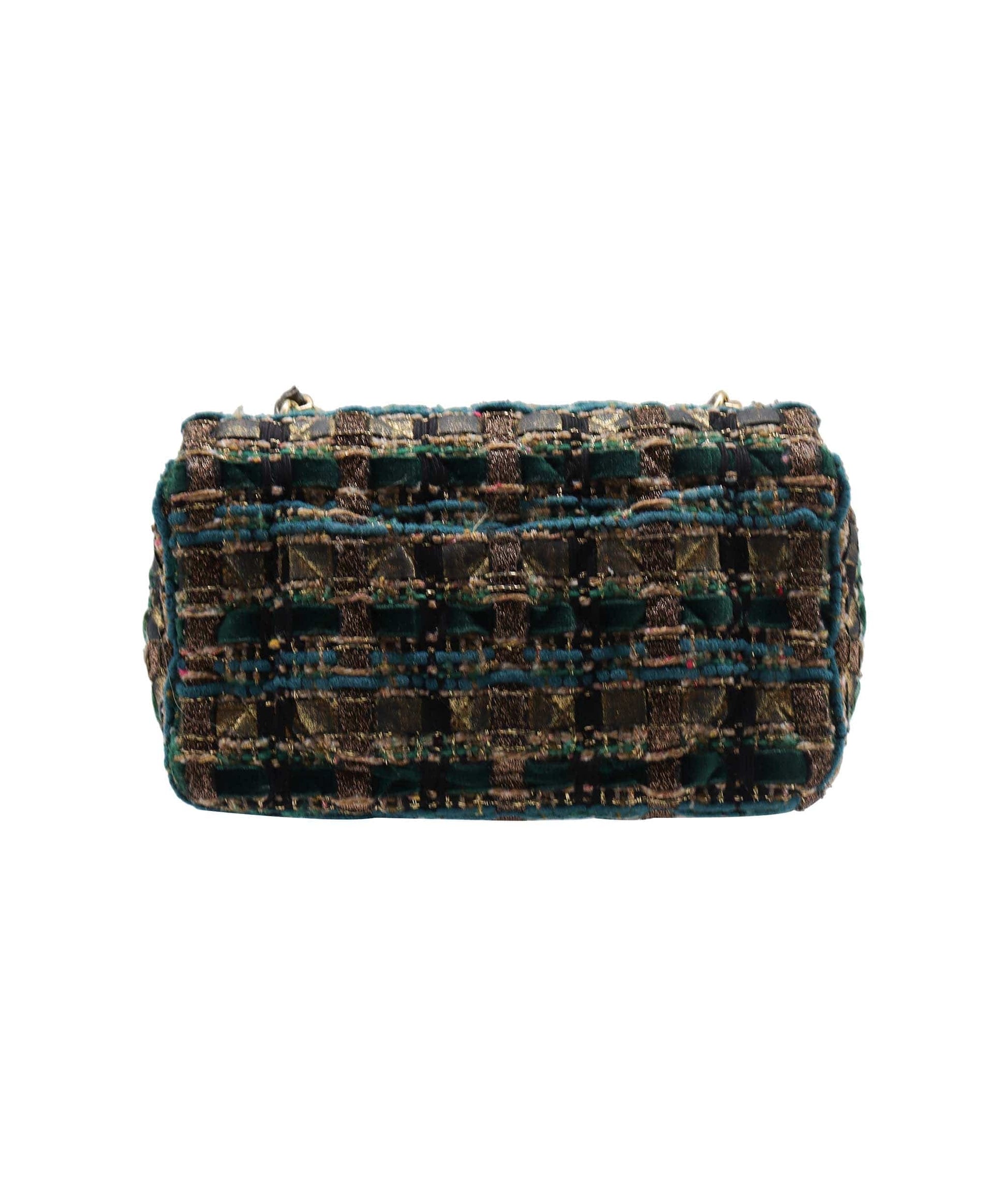 Chanel 19A gold blue tweed mini rectangular DXBS1477