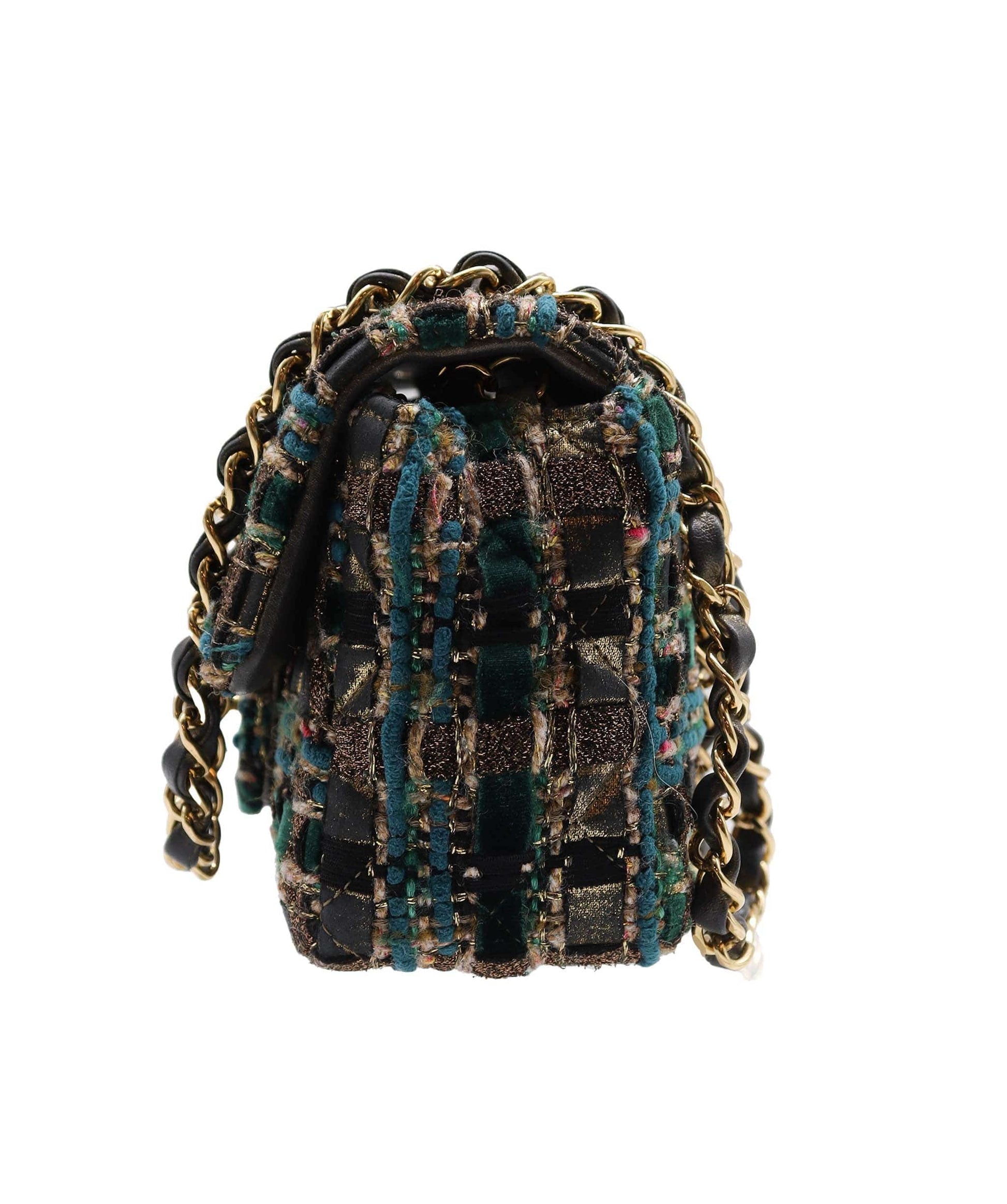 Chanel 19A gold blue tweed mini rectangular DXBS1477