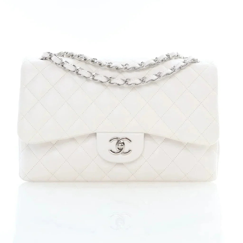 Chanel Classic Double Flap Jumbo White Caviar L-Y1LHVQ