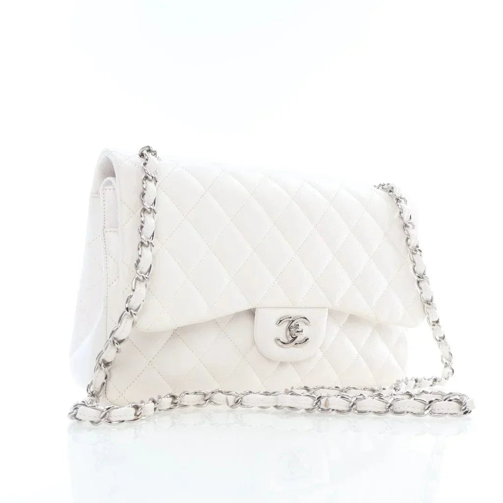 Chanel Classic Double Flap Jumbo White Caviar L-Y1LHVQ
