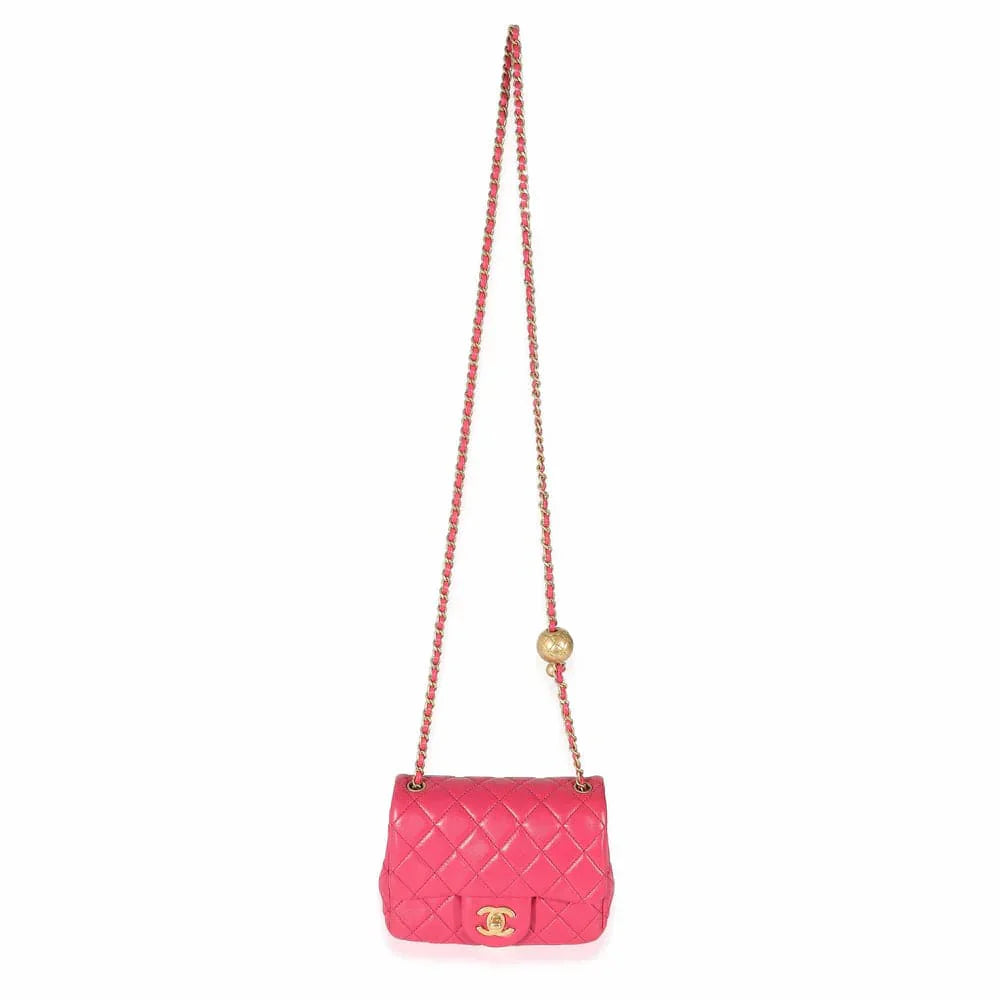 Chanel Dark Pink Quilted Lambskin Pearl Crush Mini Square Flap Bag DXBS1463