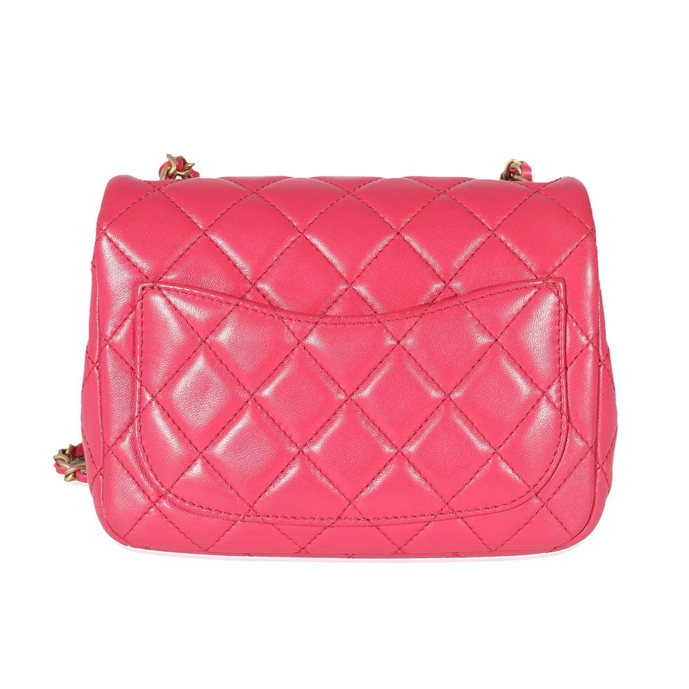 Chanel Dark Pink Quilted Lambskin Pearl Crush Mini Square Flap Bag DXBS1463