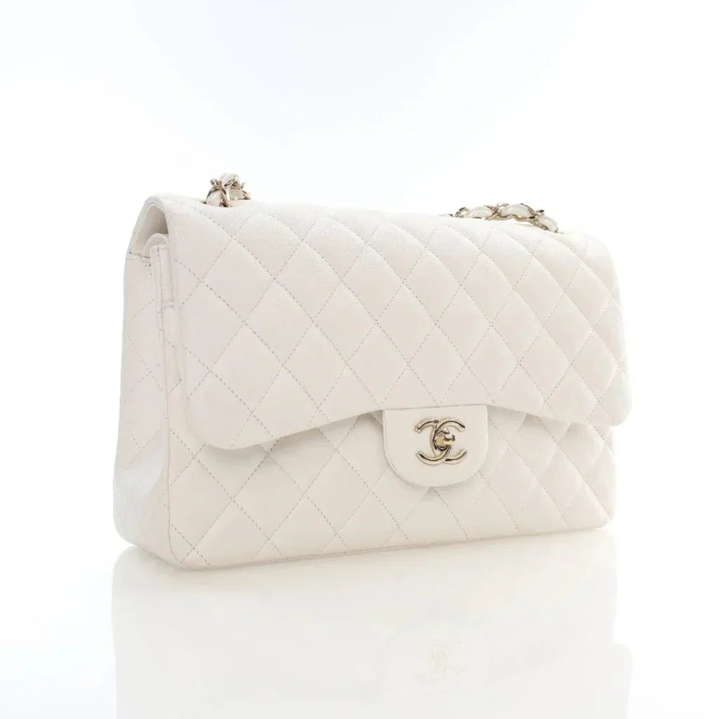 Chanel Jumbo White Caviar Double Classic Flap L-LRWRAE