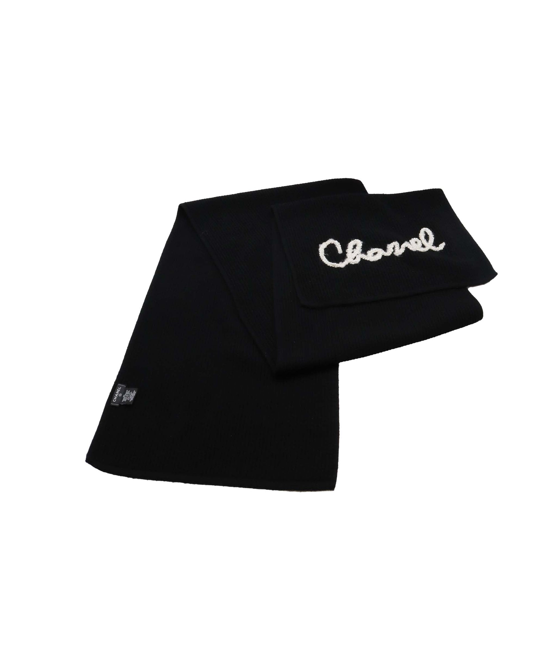 Chanel Logo Cashmere Knit Scarf Black - DXBS1282