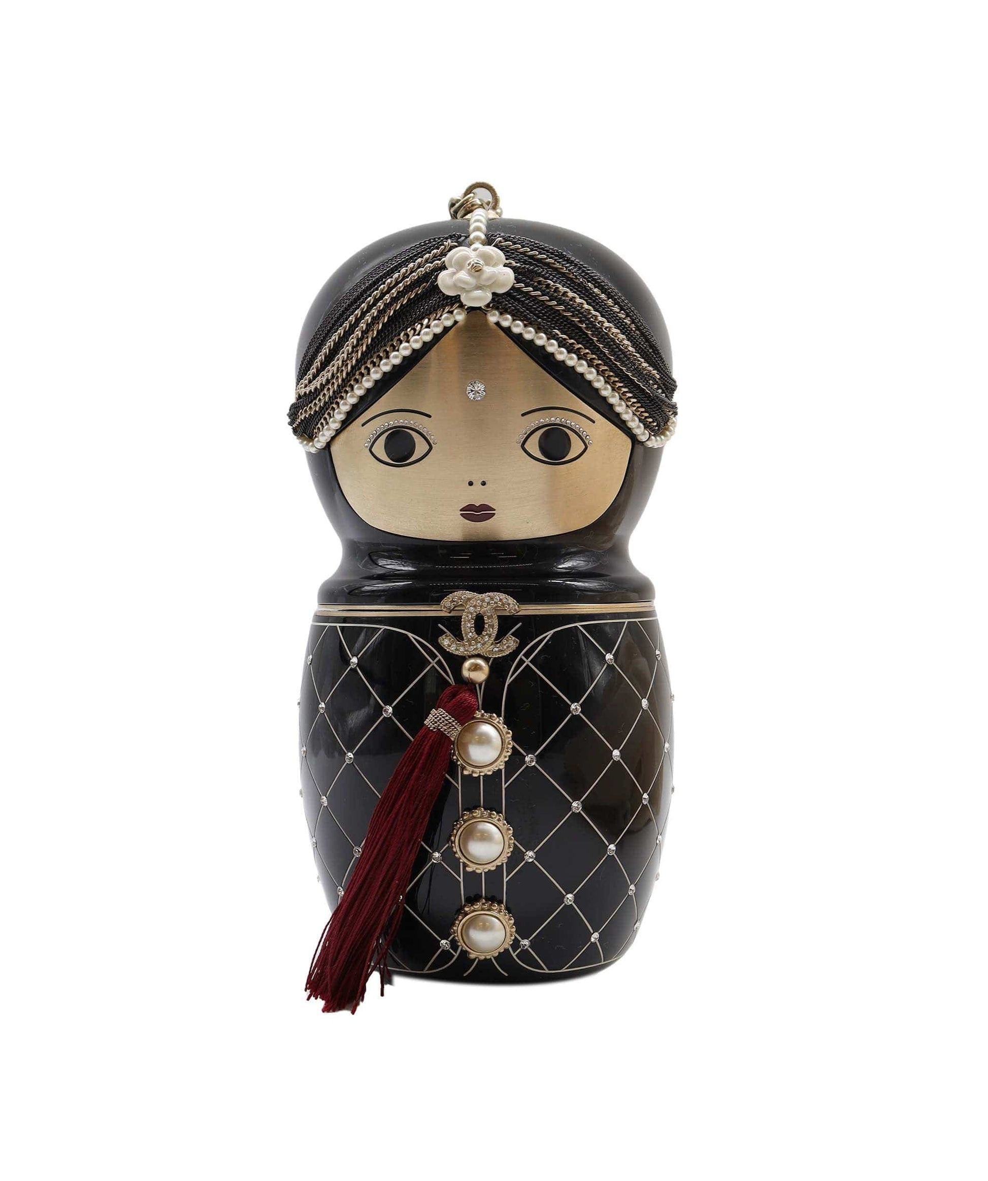 Chanel Bombay matryoshka doll black gold bag DXBS2297