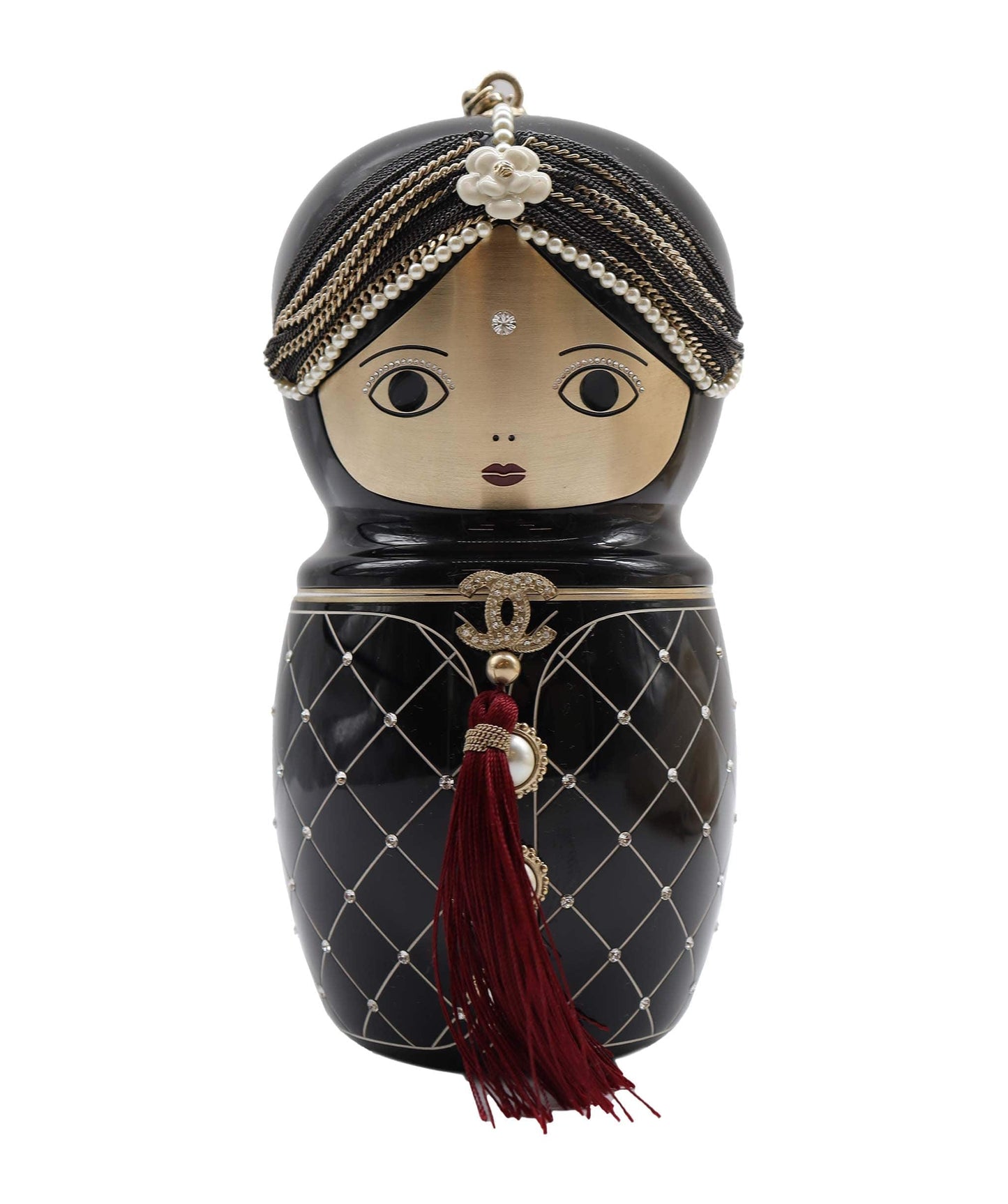 Chanel Bombay matryoshka doll black gold bag DXBS2297