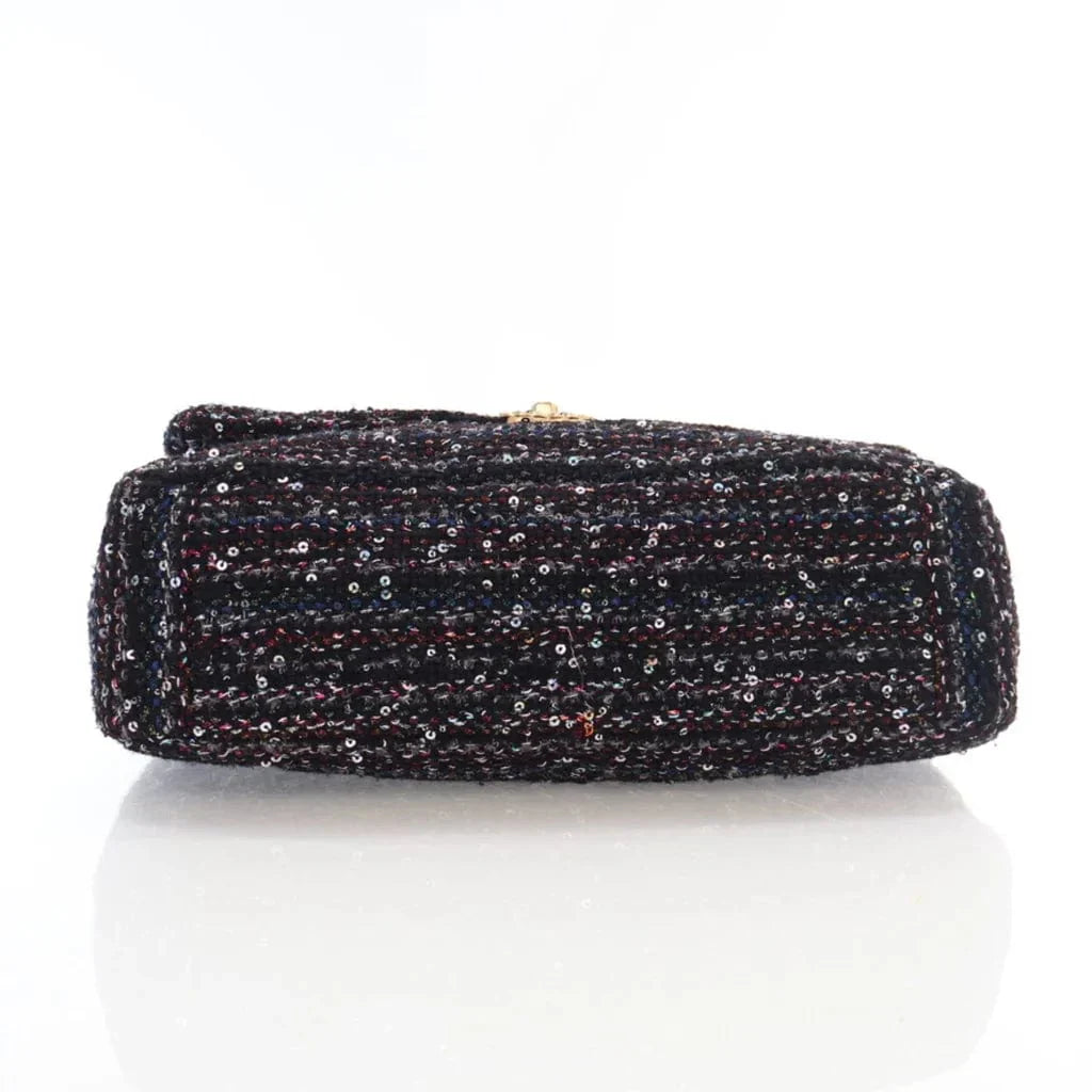 Chanel Maxi Black Multicolor Tweed Sequin Quilted Chanel 19 Flap L-S0GIYG