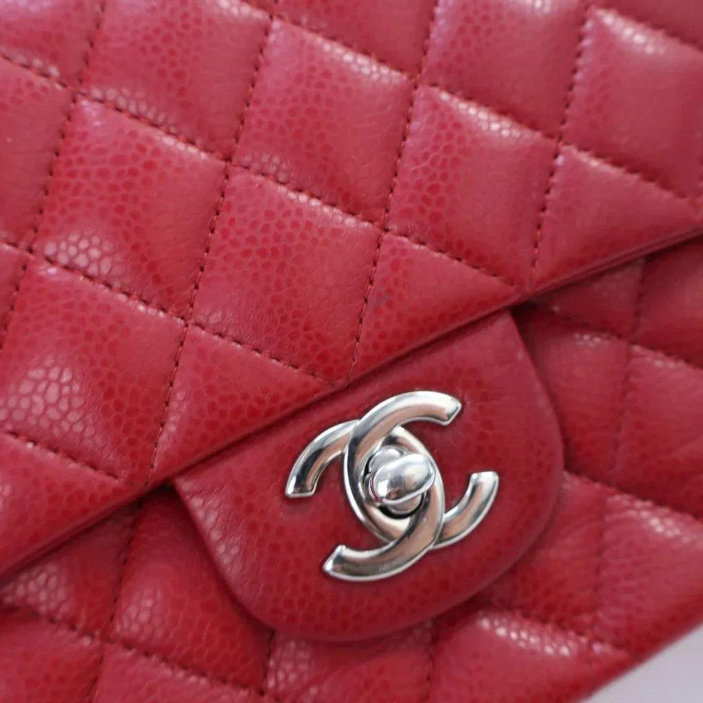 Chanel Medium Red Caviar Classic Double Flap Bag L-O4316E
