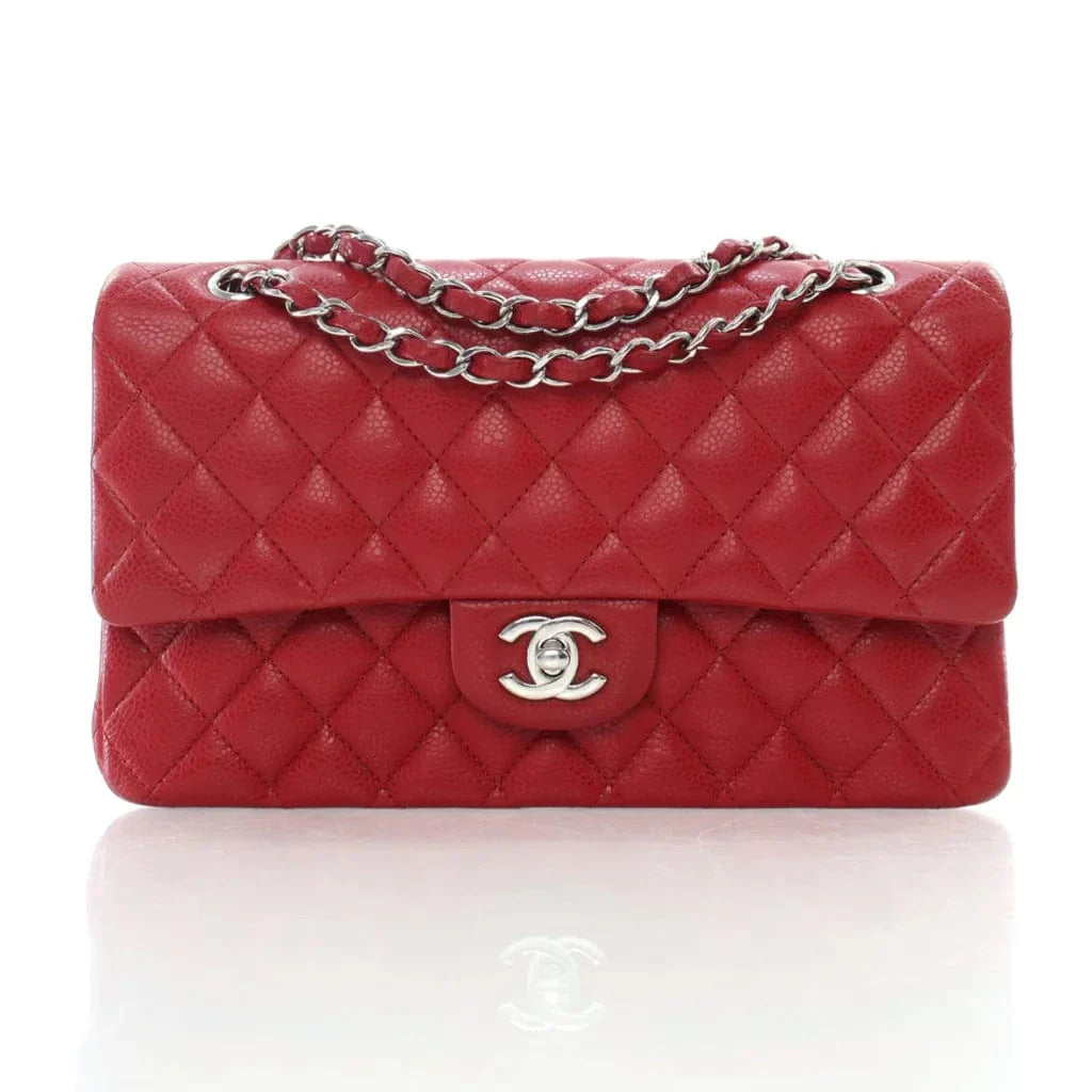 Chanel Medium Red Caviar Classic Double Flap Bag L-O4316E