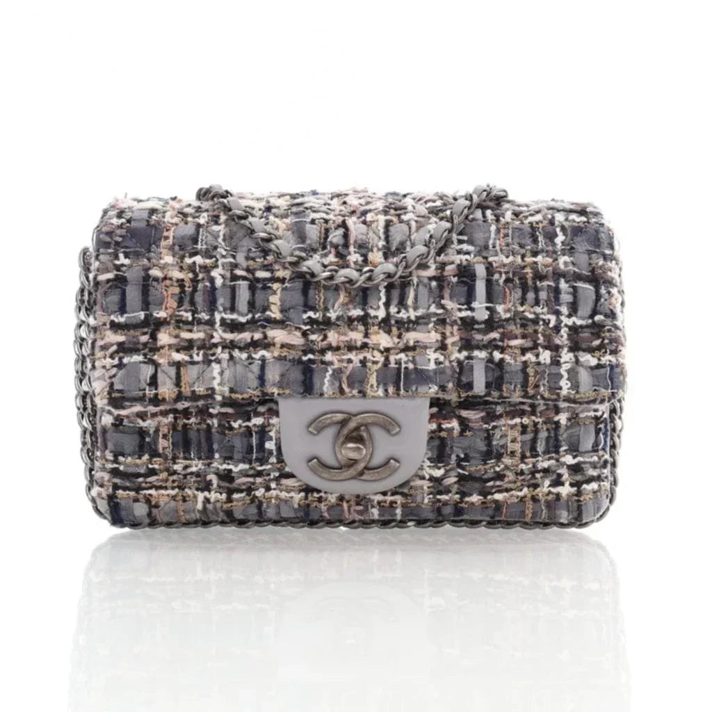 Chanel Mini Grey Multicolor Tweed River of Pearls Rectangle Flap L-Z3O5TG